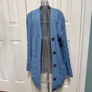 Women's Blue Cable Knit Cardigan Sweater Standard Size Type M Long Sleeve Casual